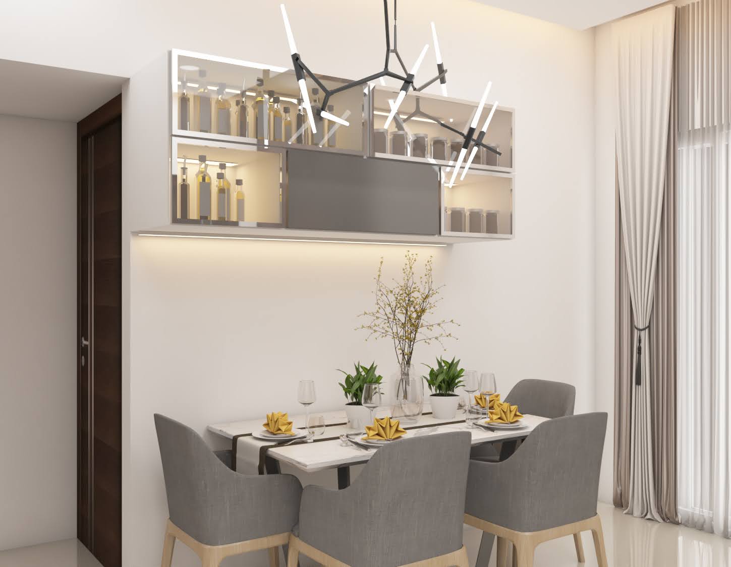 Dining Room with Beveled Mirror Wall
